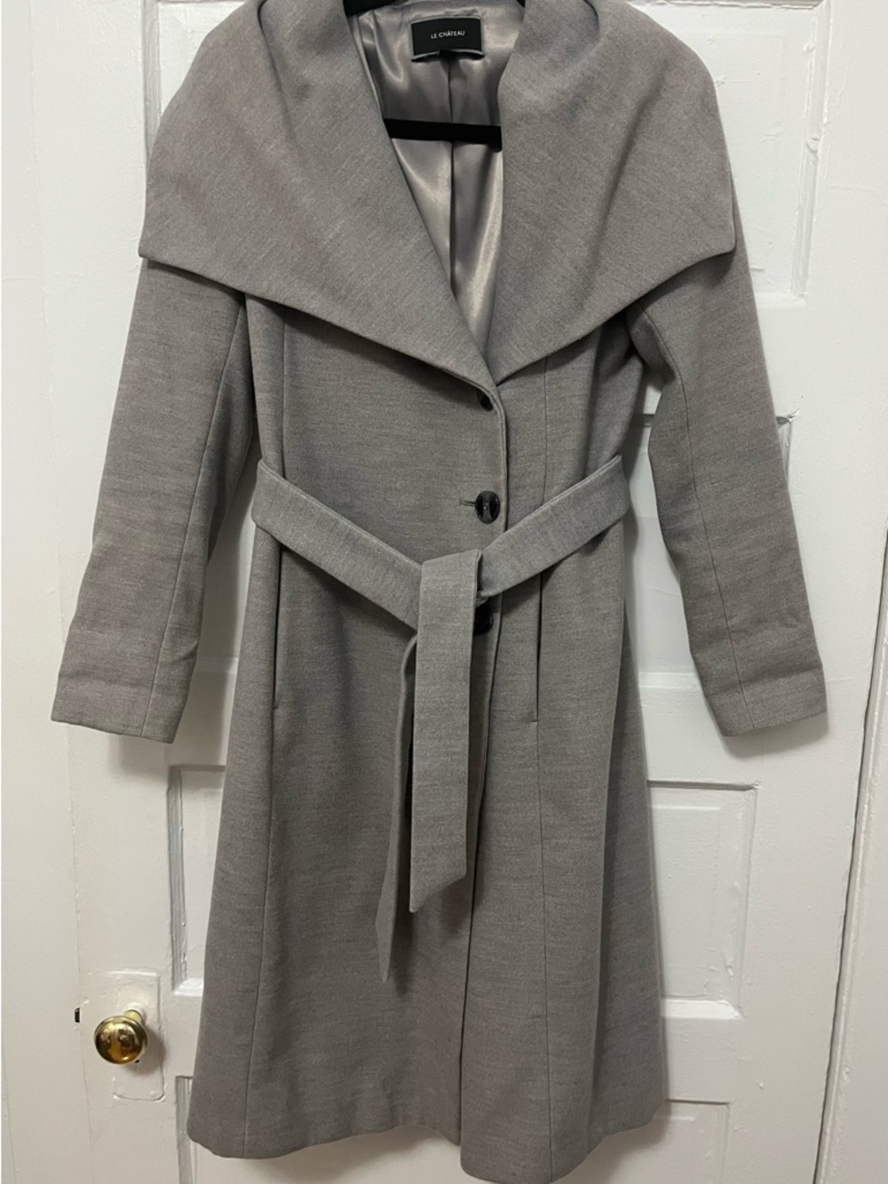 le chateau Light Grey Wrap Coat with Shawl Collar